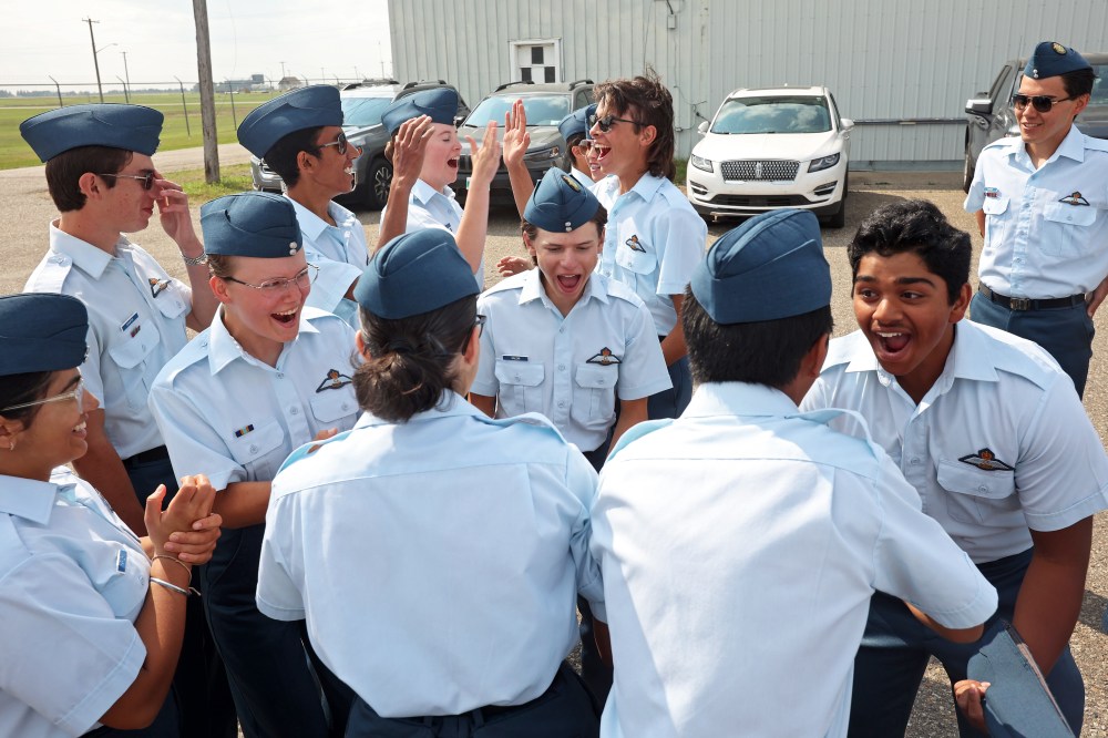 Course Cadets celebrate after receiving their Glider Pilot Training Course wings at the Brandon Cadet Training Centre graduation ceremony at the Commonwealth Air Training Plan Museum on Friday.
(Photos by Tim Smith/The Brandon Sun)