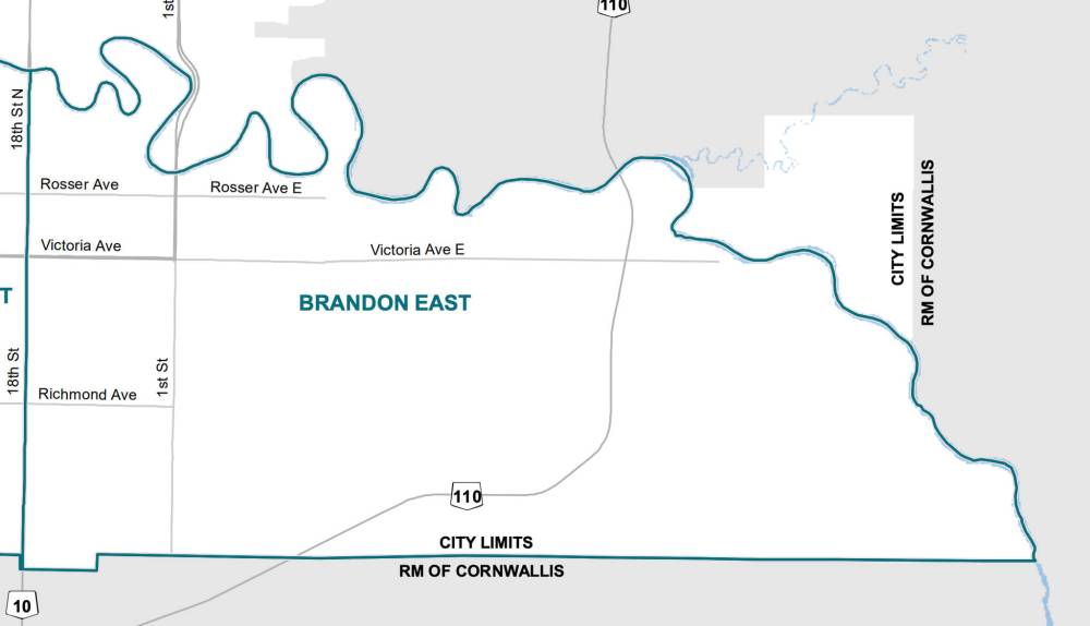 Brandon East encompasses all parts of the City of Brandon east of 18th Street and south of the Assiniboine River. (Elections Manitoba)