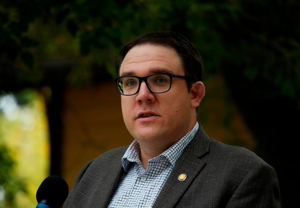 Jason Nixon is seen during a news conference, in Calgary, Alta., Tuesday, Sept. 15, 2020. Alberta is spending an extra $16 million to fix up aging government-owned affordable housing units to make them inhabitable once again. Nixon says the money is on top of the $94 million already allocated in this year’s budget. THE CANADIAN PRESS/Todd Korol