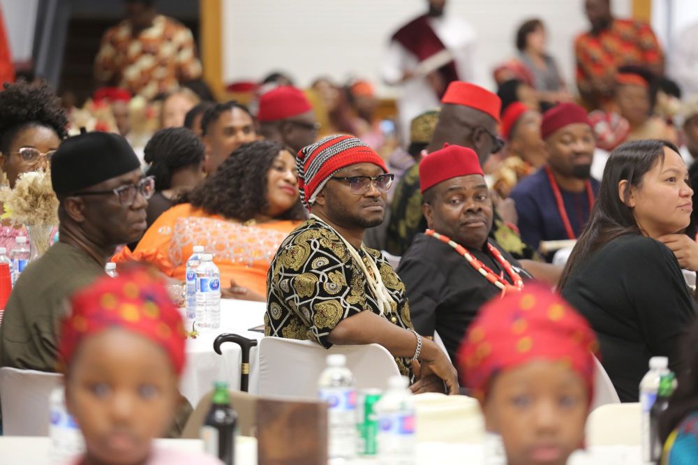 Members of Brandon’s Igbo community take a seat at the Ukrainian Reading Association Hall Saturday afternoon for the inaugural Igbo Cultural Day and New Yam Festival. (Kyle Darbyson/The Brandon Sun)