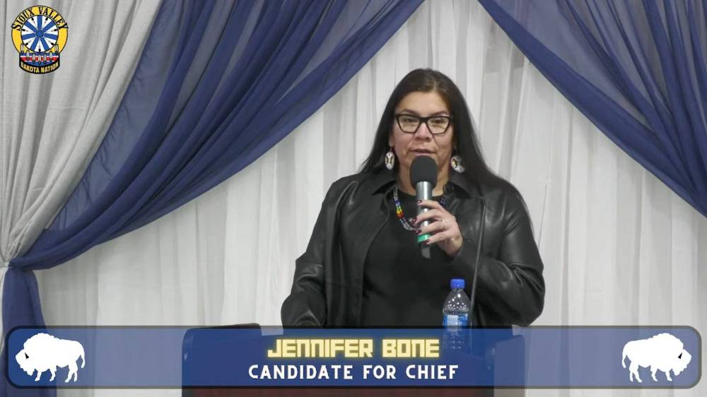 Sioux Valley Dakota Nation Chief Jennifer Bone says if re-elected in the Oct. 19 election, she will continue to focus on benefiting future generations of people who call the First Nation home. (Screenshot)