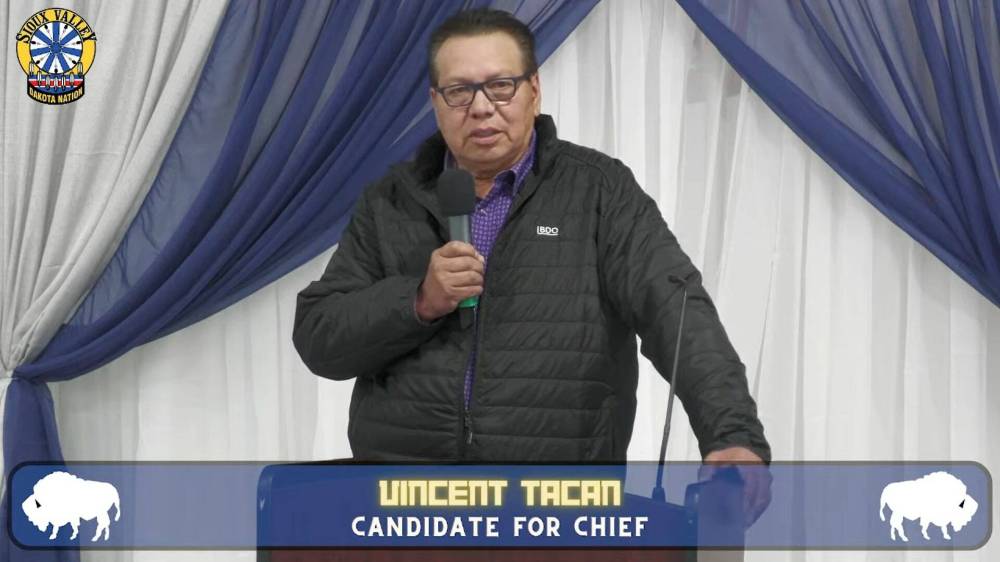 Former chief Vince Tacan is running to fill the role in Sioux Valley Dakota Nation again because he is unhappy with how things have been going in the community in the last few years, including an alleged increase in violence and drugs and a housing crisis, he said at a candidates' forum Wednesday night. (Screenshot)