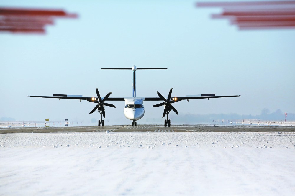 Brandon Sun A Westjet plane taxis up the runway in preparation for take off from the Brandon Municipal Airport on Friday afternoon. (Matt Goerzen/The Brandon Sun)