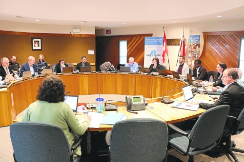 Members of the Brandon School Division board of trustees gather for a regular meeting in April 2023 at their headquarters on Sixth Street. Manitoba School Boards Association president Alan M. Campbell says now is the time to think about recruiting someone to run to be a trustee in the next civic election, or to consider a run yourself. (File)