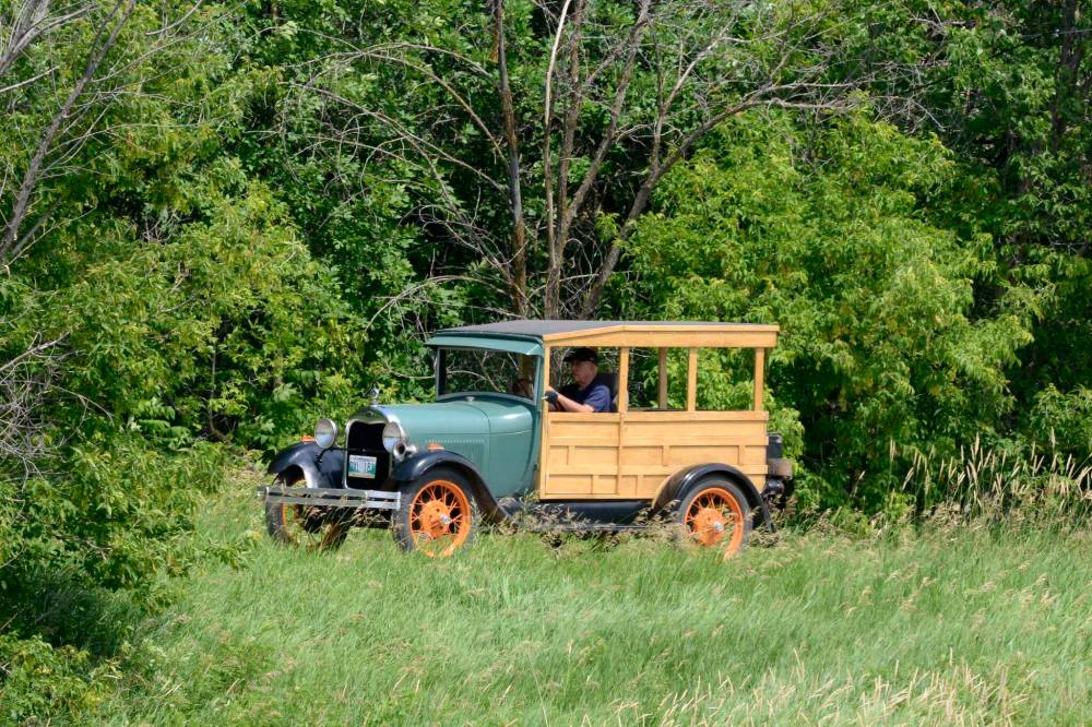 A 1928 Ford Model A two-door Depot Hack maneuvers the original Trans-Canada Highway during last summer's Pine to Prairie Relic Run.