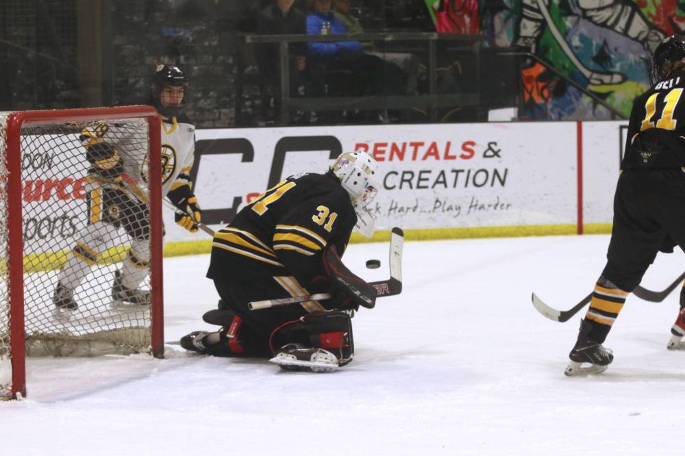 Goaltender Burke Hood has posted a 1.95 goals-against average, .916 save percentage and record of 6-0-0-0 in his rookie season with the Manitoba U18 AAA Hockey League's Brandon Wheat Kings. (Perry Bergson/The Brandon Sun)