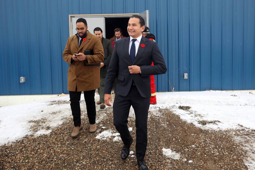 Manitoba Premier Wab Kinew visits Gambler First Nation near Russell on Friday. Kinew was on hand as Gambler First Nation announced a $1 million donation to the John James Tanner Legacy Foundation, which aims to offer a variety of supports to children and families affected by the loss of a family member in relation to Missing and Murdered Indigenous Women, Girls, Men, Boys, and 2SLGBTQQIA+ cases. (Tim Smith/The Brandon Sun)