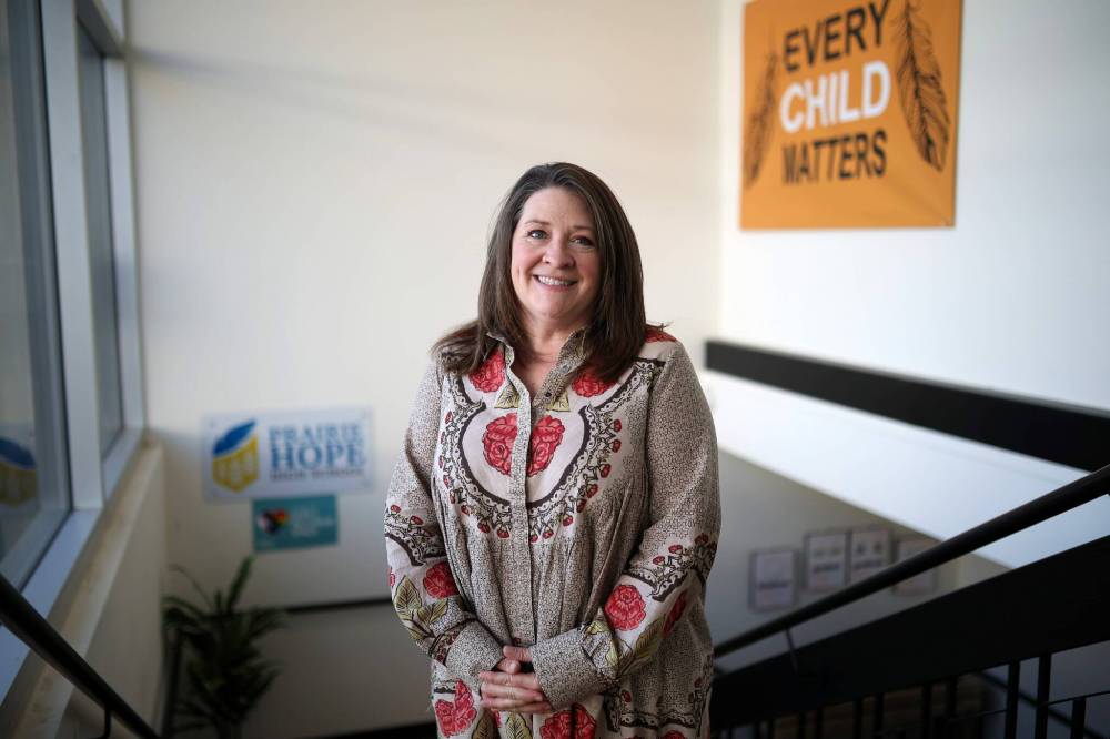Prairie Hope High School principal Katherine MacFarlane at the school on Friday.
(Tim Smith/The Brandon Sun)