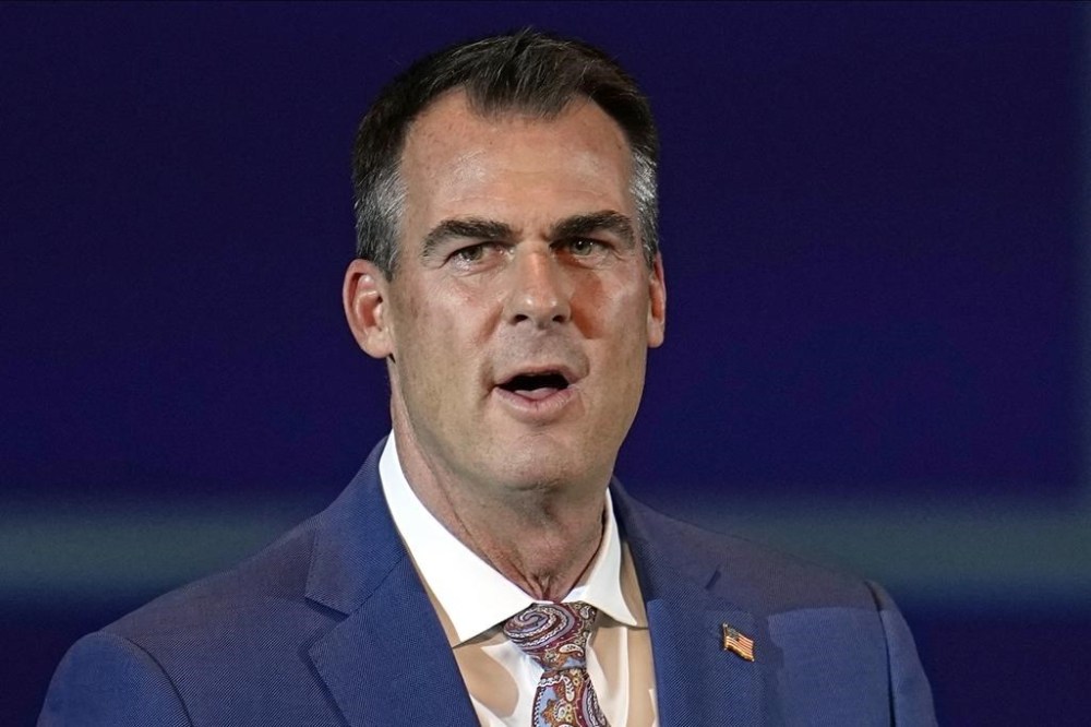 FILE - Oklahoma Gov. Kevin Stitt addresses a campaign rally Nov. 1, 2022, in Oklahoma City. Phillip Hancock, 59, is scheduled to receive a three-drug lethal injection on Thursday, Nov. 30, 2023, at the Oklahoma State Penitentiary in McAlester. Oklahoma's Pardon and Parole Board voted 3-2 this month to recommend Stitt spare Hancock's life, but Stitt had taken no action on the recommendation. (AP Photo/Sue Ogrocki, File)