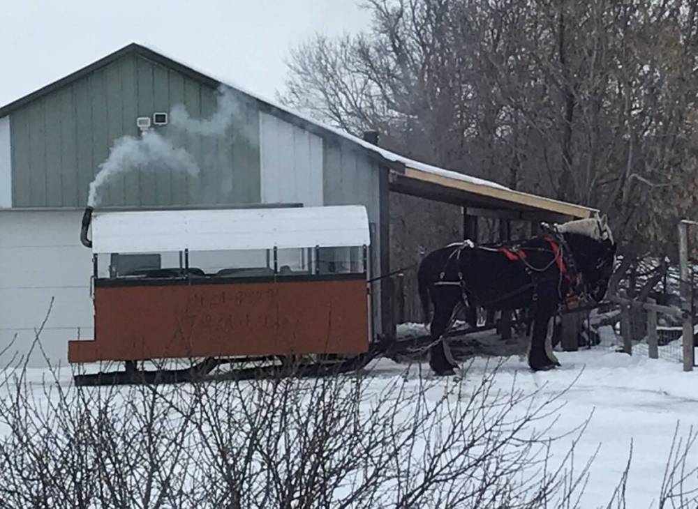 Trickle Creek Sleighrides’ heated caboose for cold days and small groups. SUBMITTED