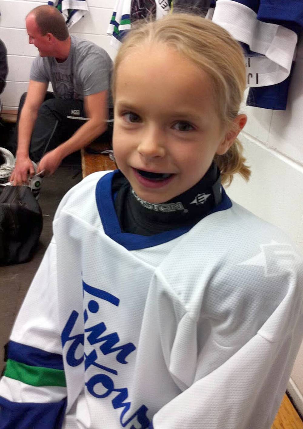 Now 17, a young Karlyn Gudz is ready to play another Timbits hockey game when she first started organized hockey in Brandon. (Submitted)