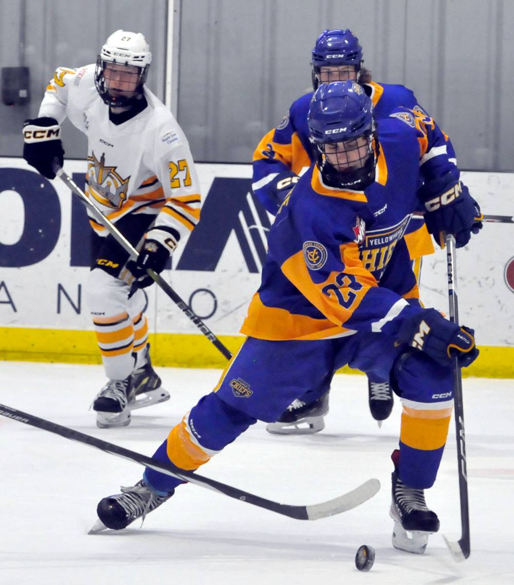 Yellowhead Chiefs forward Quinn Schutte (23) is one of two Brandonites on the team. In 26 games, he's scored 10 goals and added 14 assists.