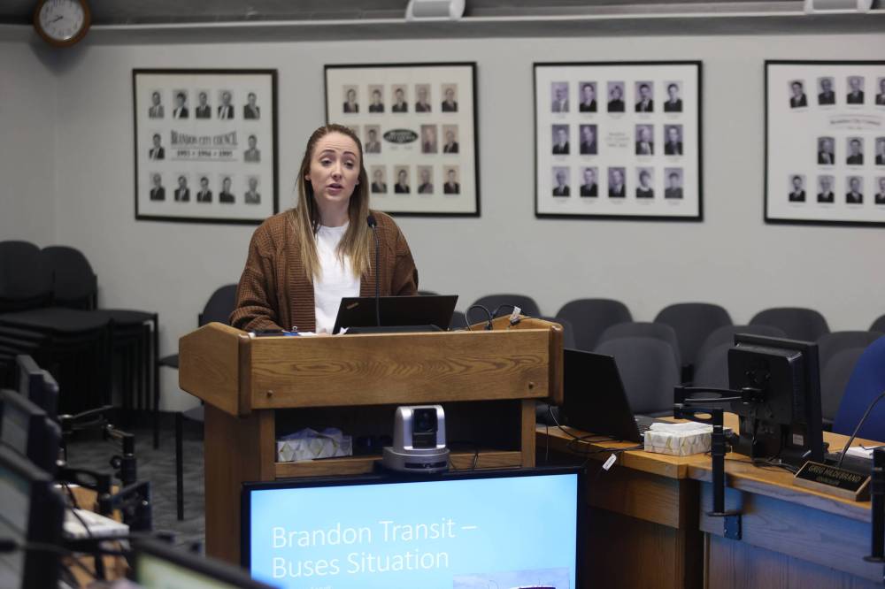 Brandon’s manager of transit services, Courtney Arndt, told council at a pre-budget special meeting on Friday that there were times in 2023 when so many transit buses were out of service that the city couldn’t rent out buses for charter rentals. (Colin Slark/The Brandon Sun)