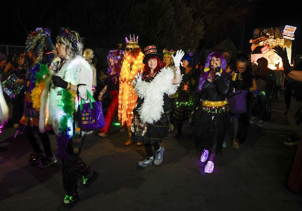 Krewe du Vieux parades through the Marigny neighborhood in New Orleans, Saturday, Jan. 27, 2024. (Sophia Germer/The Times-Picayune/The New Orleans Advocate via AP)