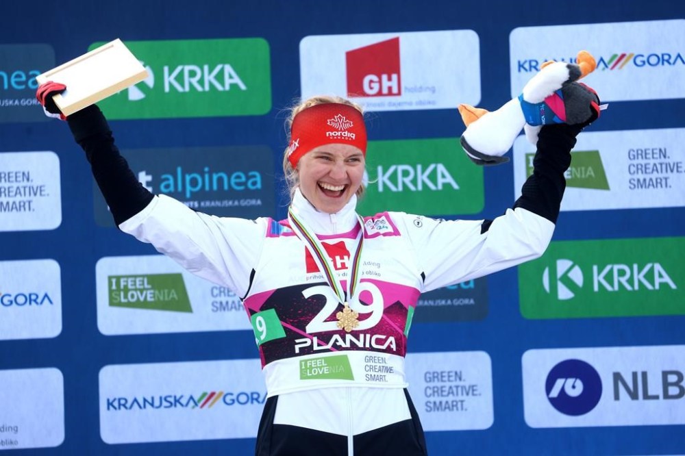 Sonjaa Schmidt became the first Canadian to win a world under-23 cross-country ski championship with Tuesday's victory in the women's sprint in Planica, Slovenia. The 21-year-old from Whitehorse won both her quarterfinal and semifinal heats in the 1.2-kilometre elimination race before coming from behind to prevail in the six-woman final. THE CANADIAN PRESS/HO-Borut Zivulovic/BOBO **MANDATORY CREDIT**