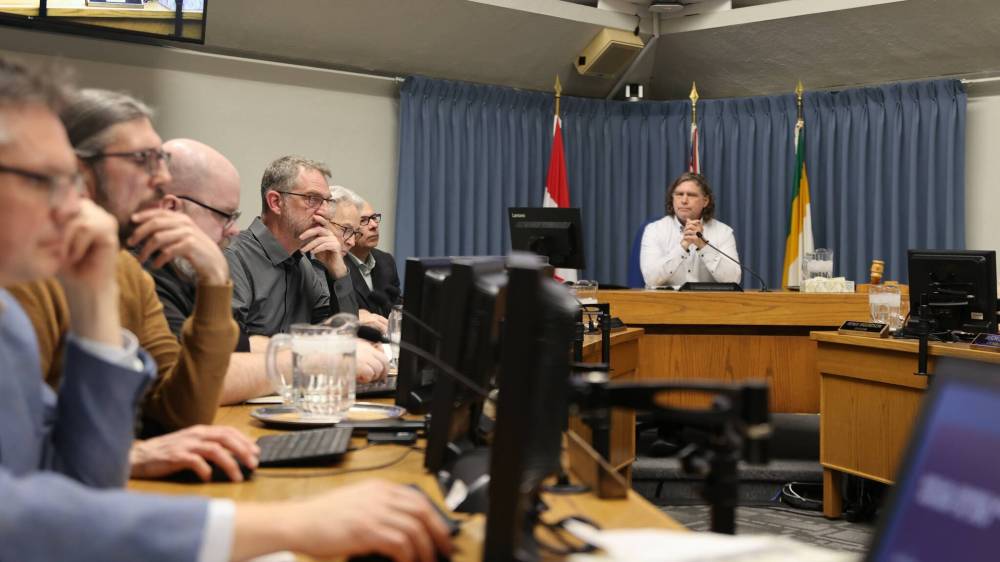 Brandon Mayor Jeff Fawcett and councillors listen to a presentation about community grant requests in council chambers during the City of Brandon's pre-budget session Monday evening. (Michele McDougall/The Brandon Sun)