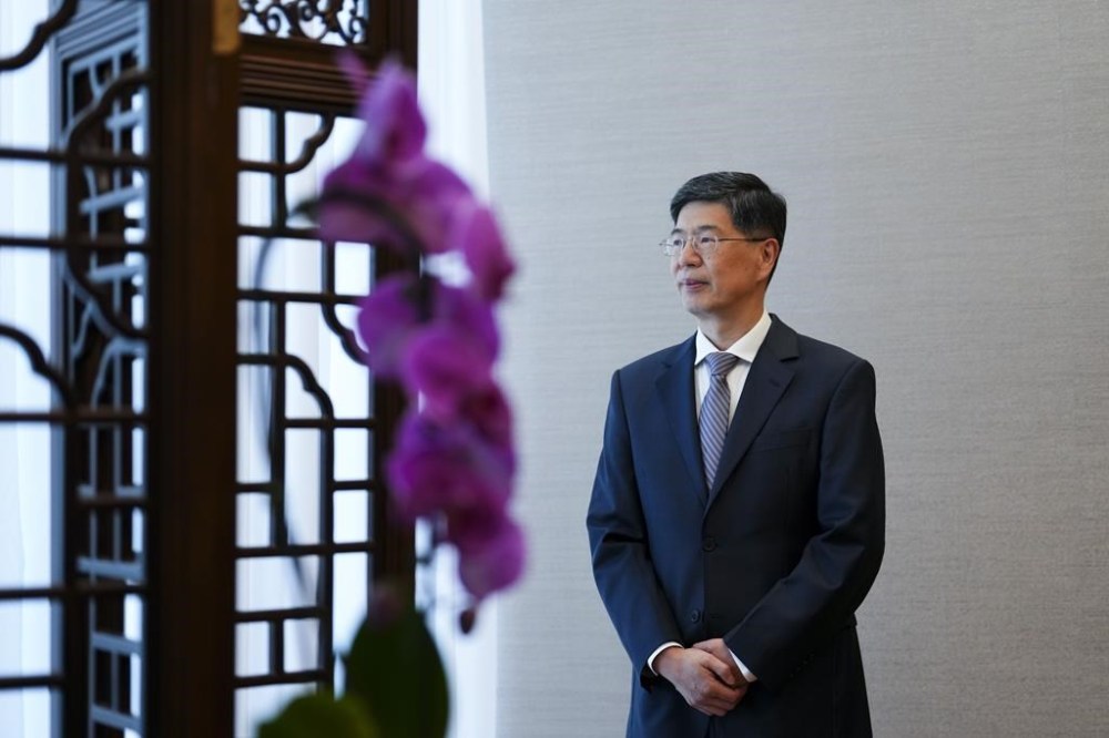 Chinese Ambassador to Canada Cong Peiwu poses for a portrait at the Embassy of China in Ottawa on Friday, Oct. 20, 2023. China's ambassador to Canada says an effort by Ottawa to restore normal military communication can't proceed if the navy sends another ship to the Taiwan Strait. THE CANADIAN PRESS/Sean Kilpatrick