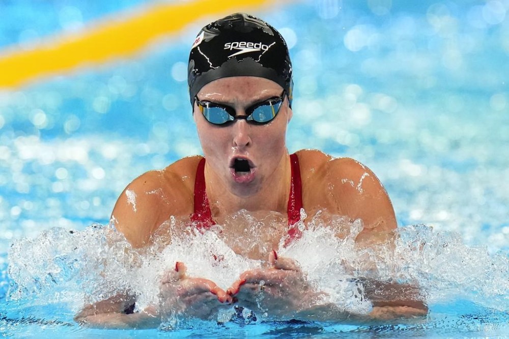 Canada's Sydney Pickrem swam to a silver medal in the women's 200-metre medley Monday at the world aquatics championships. Pickrem competes in the Women's 200m Individual Medley Final at the World Aquatics Championships in Doha, Qatar, Monday, Feb. 12, 2024. THE CANADIAN PRESS/AP-Hassan Ammar