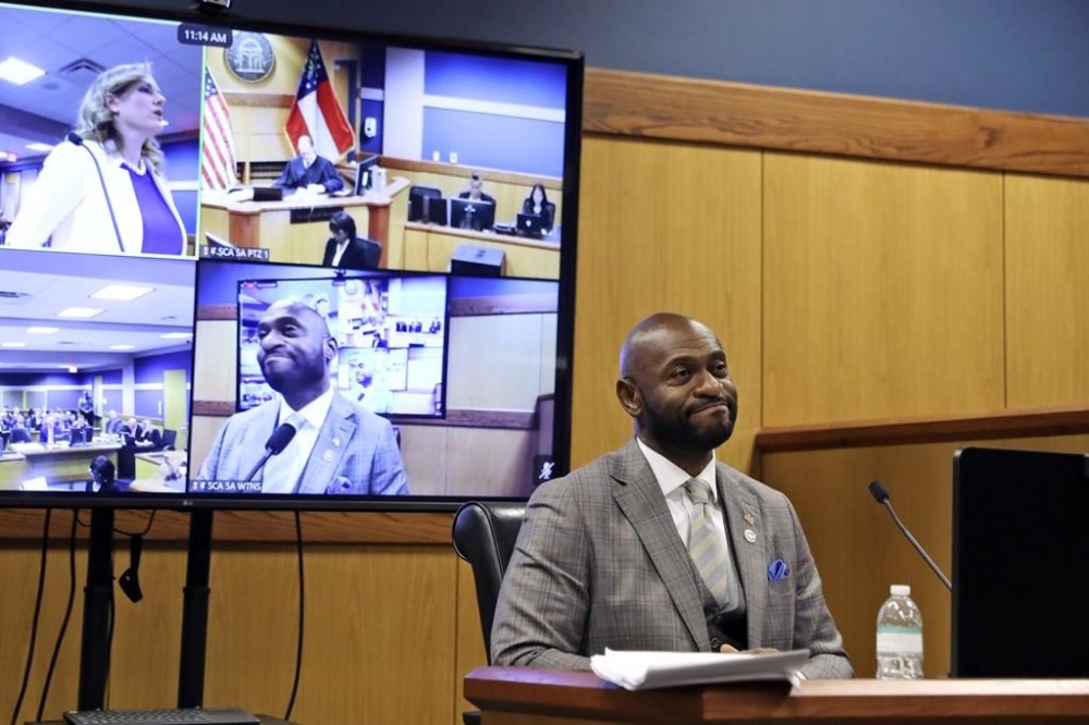 Fulton County Special Prosecutor Nathan Wade testifies during a hearing on the Georgia election interference case, Thursday, Feb. 15, 2024, in Atlanta. The hearing is to determine whether Fulton County District Attorney Fani Willis should be removed from the case because of a relationship with Wade, special prosecutor she hired in the election interference case against former President Donald Trump. (Alyssa Pointer/Pool Photo via AP)
