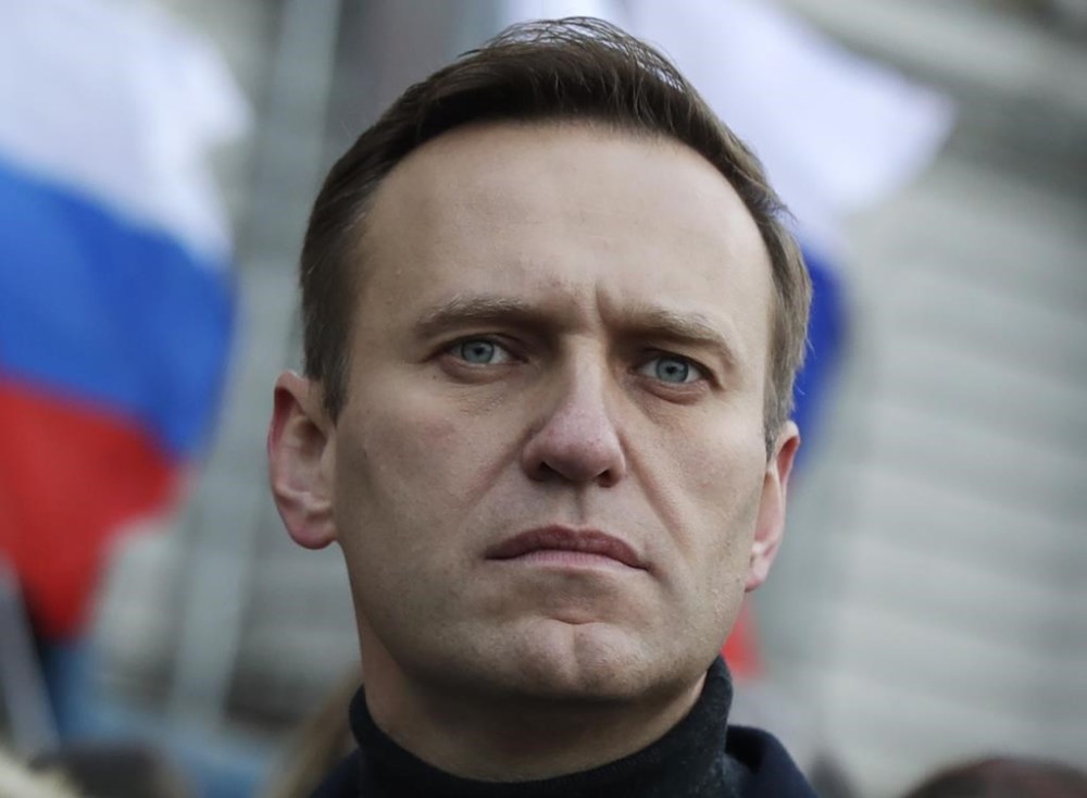 Russian opposition activist Alexei Navalny takes part in a march in memory of opposition leader Boris Nemtsov in Moscow, Russia on Feb. 29, 2020. Russia's prison agency says that imprisoned opposition leader Alexei Navalny has died. He was 47. The Federal Prison Service said in a statement that Navalny felt unwell after a walk on Friday Feb. 16, 2024 and lost consciousness. (File)