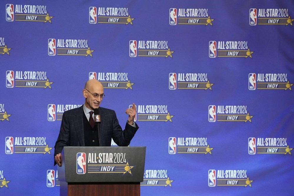 NBA Commissioner Adam Silver speaks during a news conference during the NBA basketball All-Star weekend Saturday, Feb. 17, 2024, in Indianapolis. (AP Photo/Darron Cummings)