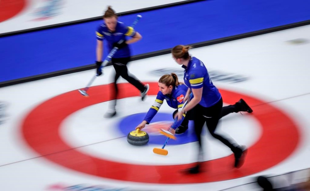 Team Alberta skip Selena Sturmay delivers a stone as they play Team Newfoundland and Labrador at the Scotties Tournament of Hearts in Calgary, Wednesday, Feb. 21, 2024. THE CANADIAN PRESS/Jeff McIntosh
