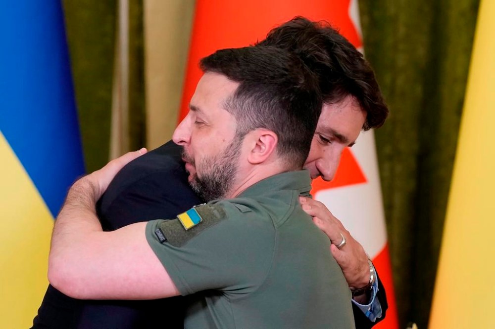 Prime Minister Justin Trudeau meets with Ukrainian President Volodymyr Zelenskyy in Kyiv, Ukraine, on Saturday, June 10, 2023. Trudeau is spending the day in Kyiv again today in order to mark two years since the start of Russia's invasion. THE CANADIAN PRESS/Frank Gunn