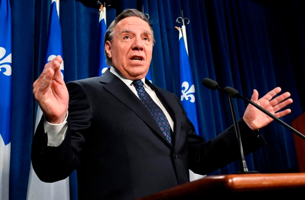 Quebec Premier Francois Legault speaks at a news conference prior to question period, Thursday, Feb.22, 2024, at the legislature in Quebec City. The Quebec bar association is criticizing Premier François Legault for his