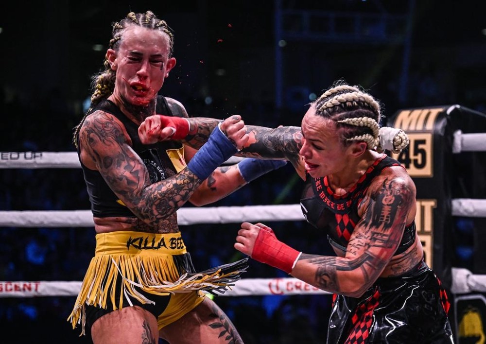 Canadian Jade Masson-Wong, right, is shown in action against American Taylor Starling in this handout image at BKFC 43 at Liberty First Arena in Omaha, Nebraska on May 19, 2023, Masson-Wong won by unanimous decision. THE CANADIAN PRESS/HO-Bare Knuckle Fighting Championship
**MANDATORY CREDIT **