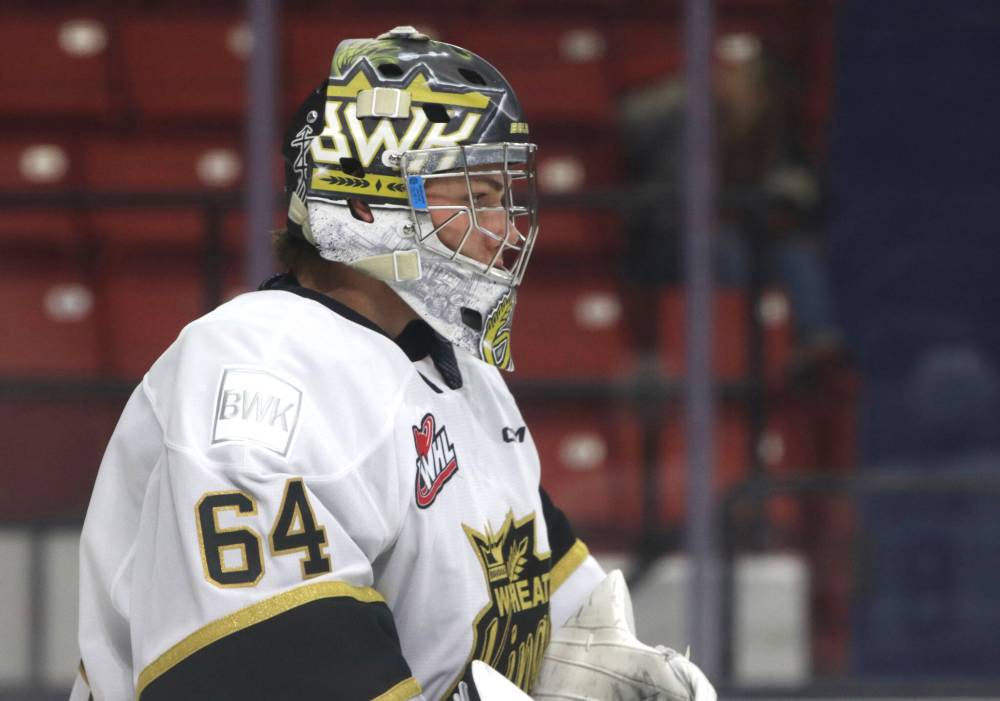 Brandon Wheat Kings goalie Carson Bjarnason (64), shown earlier this season, said the team is facing a big weekend as it continues its hunt for a Western Hockey League playoff spot. (Perry Bergson/The Brandon Sun)