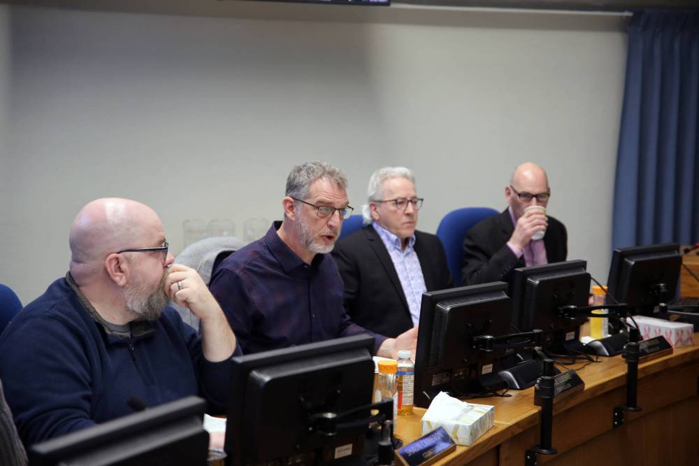 Coun. Bruce Luebke (Ward 6, second from left) successfully proposed that the construction of a police impound lot and a second office building for Brandon Police Service be merged into a single project on the second day of budget deliberations Saturday, but was unable to convince his colleagues to eliminate a $300,000 appropriation related to the impound lot in 2024. (Colin Slark/The Brandon Sun)