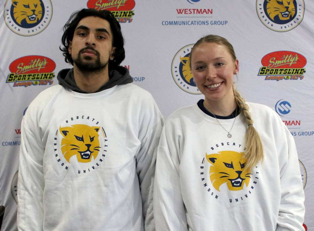 Sultan Bhatti, left, and Camryn Hildebrand were named Brandon University athletes of the month of January on Wednesday. (Thomas Friesen/The Brandon Sun)