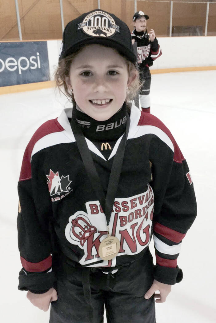 Now with the U18 AAA Yellowhead Chiefs, five-foot-seven Mia McGregor from Waskada shows off her first provincial gold medal when she played for an all-girls team in Boissevain. (Submitted)