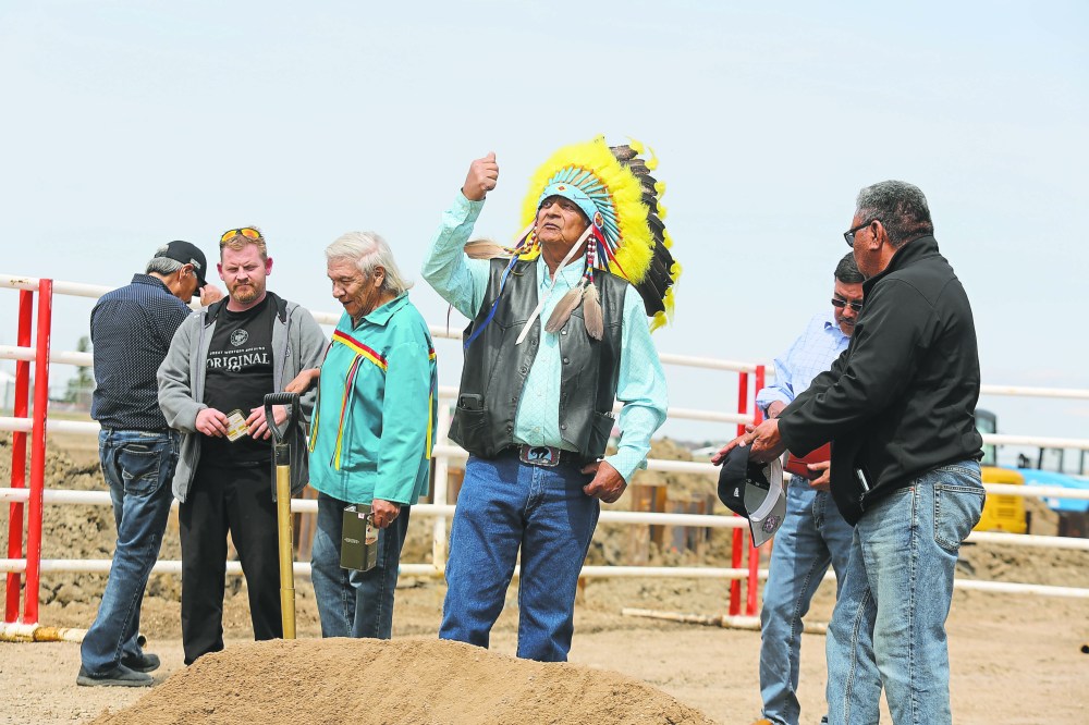 Waywayseecappo First Nation Chief Murray Clearsky (middle) takes part in a sod-turning ceremony last year at the site of the community's new conference centre located just north of Brandon. Clearsky has filed a claim in the Manitoba Court of King’s Bench on behalf of himself and the members of 33 First Nations in the Treaty 4 region. (File)