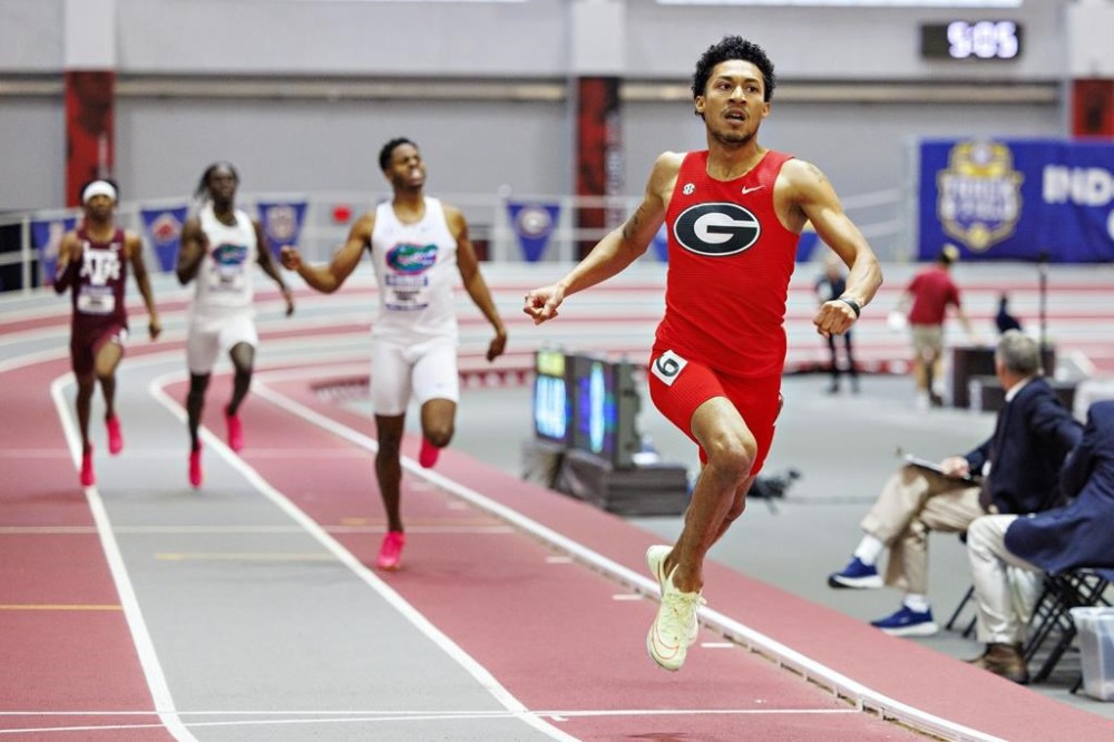 Christopher Morales Williams, of Vaughan, Ont., is seen in action for the University of Georgia during the NCAA Southeastern Conference indoor championships, in Fayetteville, Ark., in a Sunday, Feb. 25, 2024, handout photo. Canada's Christopher Morales Williams has added NCAA champion to his blossoming resume. THE CANADIAN PRESS/HO-University of Georgia, Wesley Hitt, *MANDATORY CREDIT*
