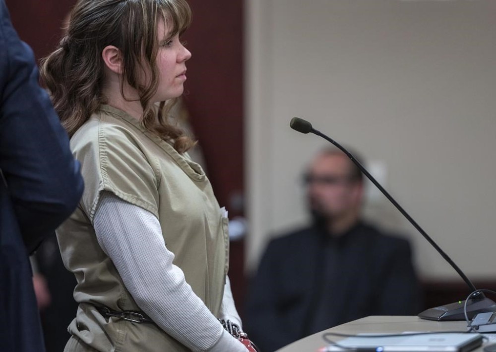 Hannah Gutierrez-Reed makes a statement to the court during her sentencing hearing in Santa Fe, New Mexico, on Monday April 15, 2024. Gutierrez-Reed, the armorer on the set of the Western film