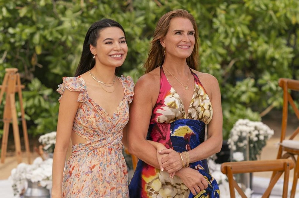This image released by Netflix shows Miranda Cosgrove, left, and Brooke Shields in a scene from