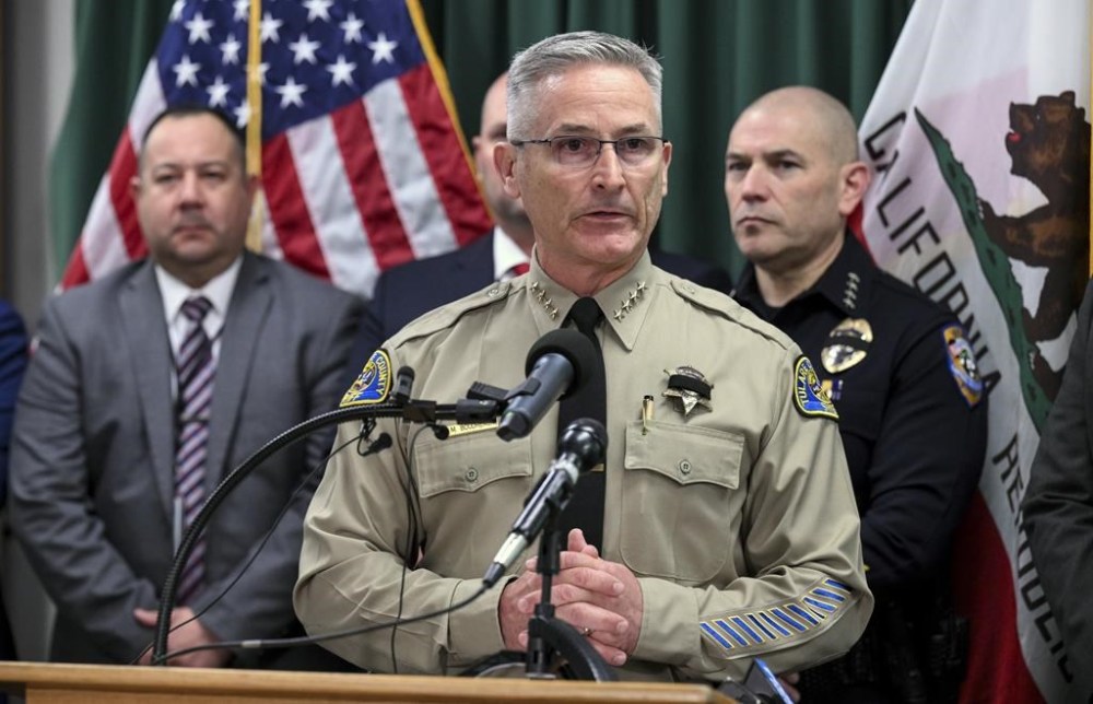 FILE - Tulare County Sheriff Mike Boudreaux speaks during a news conference in Visalia, Calif., Feb. 3, 2023. Boudreaux and State Assembly member Vince Fong, both Republicans, are vying for the vacant 20th Congressional District seat in the state's Central Valley farm belt. That's the seat formerly held by Kevin McCarthy. (Ron Holman/The Times-Delta via AP, File)