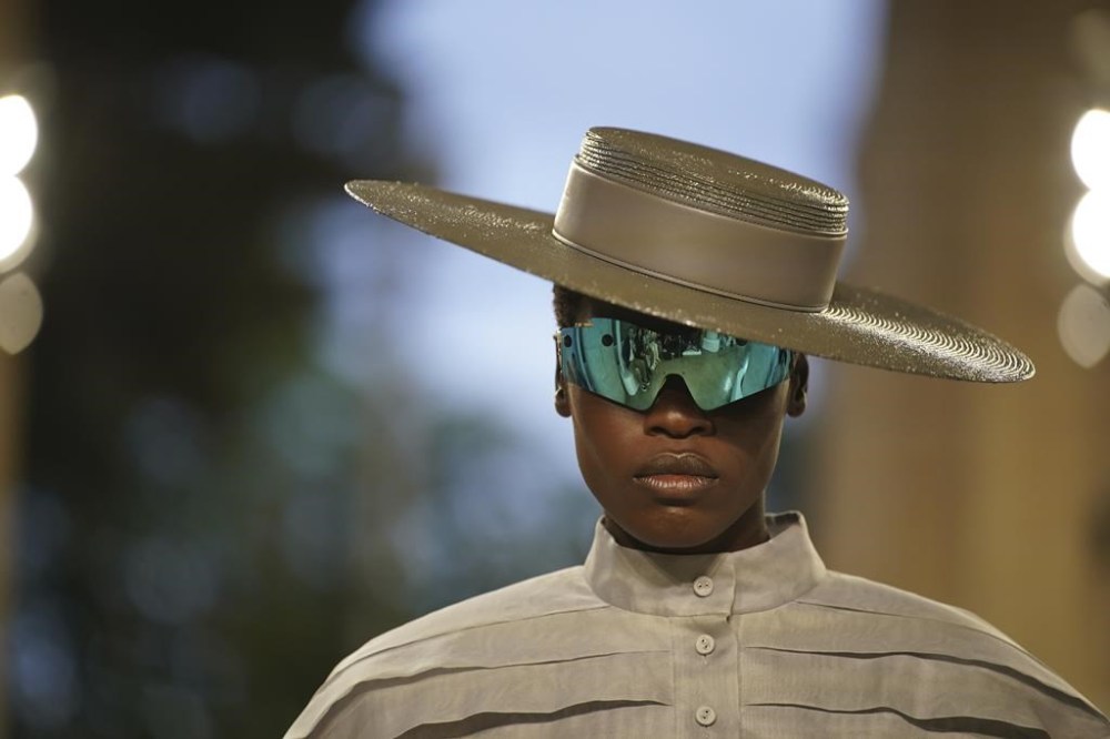 A model wears a creation by Louis Vuitton during a fashion show for the Cruise 2025 collection in the Park Guell in Barcelona, Spain, Thursday, May 23, 2024. (AP Photo/Joan Mateu)