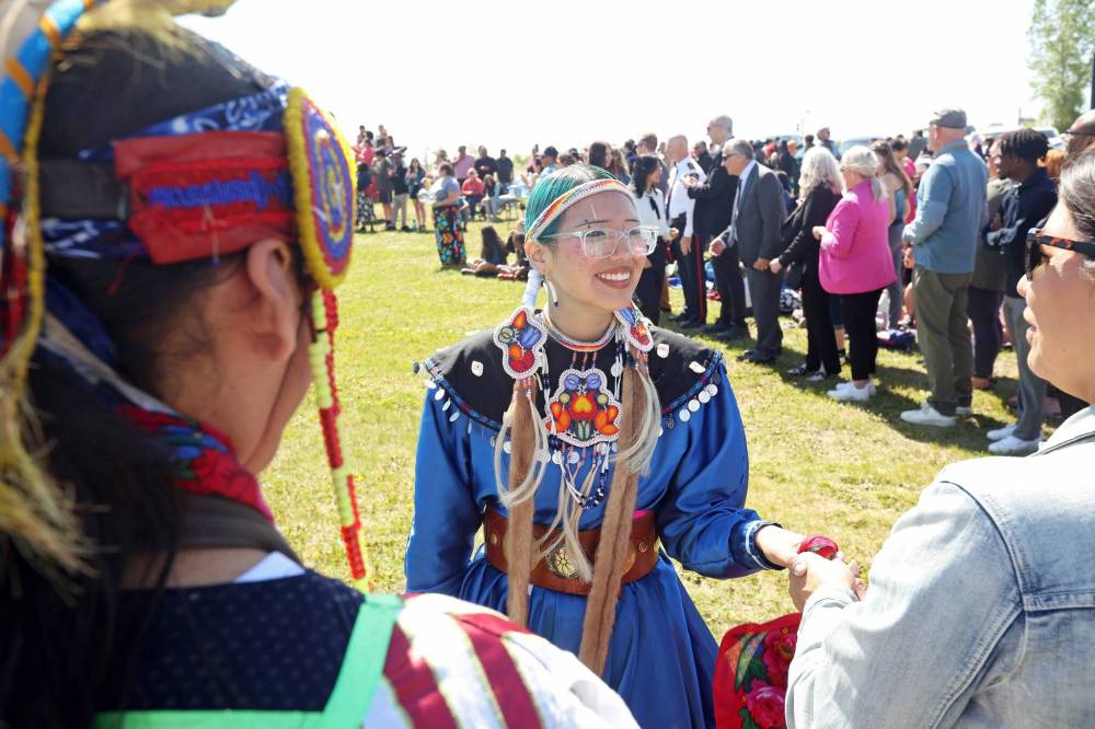 Tiara Bell of Sioux Valley Dakota Nation is congratulated by dignitaries on her graduation from Crocus Plains Regional Secondary School during the Our Journey: Celebrating Indigenous Student Success event last month at the Riverbank Discovery Centre. (File)