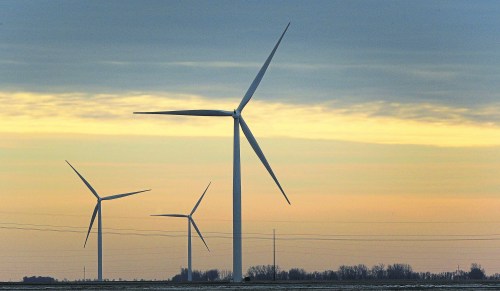 A portion of Manitoba Hydro's wind farm at St. Joseph grabs power from the wind. (File)