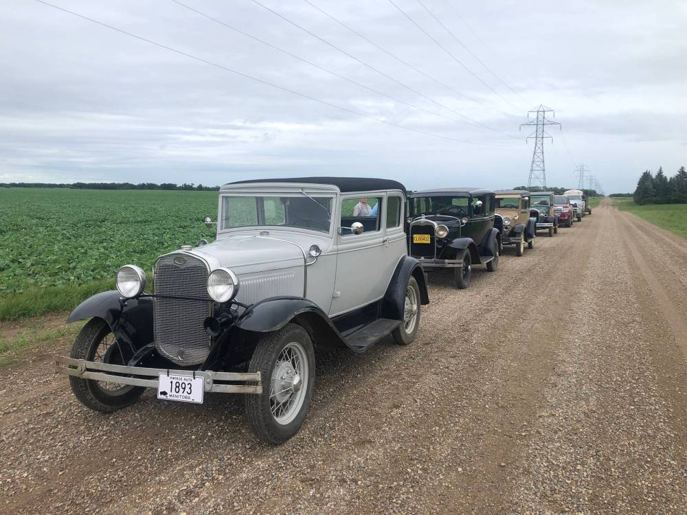 Some of the vehicles from the Pine to Prairie Relic Run in July 2023 that stretched from the Ontario border to the Saskatchewan border along the original route of the Trans-Canada Highway. This year’s drive will be on the Sunshine Highway between the Canada-U.S. border south of Crystal City and Brandon. (Submitted)