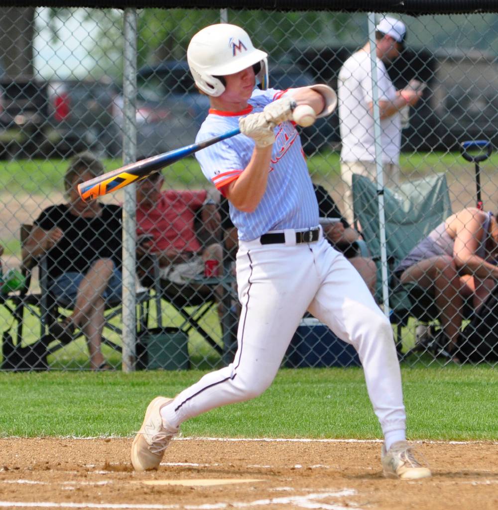 It was a great start Friday afternoon for the Brandon Marlins during Day 1 of Baseball Manitoba’s 15U AAA provincial qualifying tournament in Glenboro. Outfielder Cason Burton was jammed on this pitch, but still managed to push the ball for a hit during his team’s 14-5 win over Oildome. Pitcher Cash Hunter earned the victory.