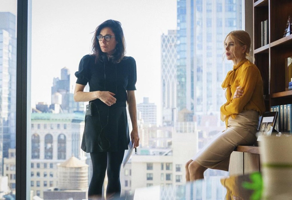This image released by A24 shows director Halina Reijn, left, and Nicole Kidman on the set of