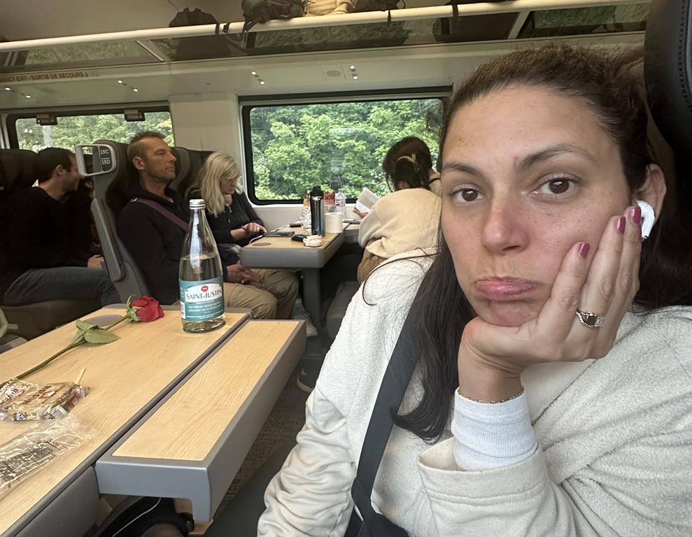 Marcella Malt pictured with snacks Via Rail provided to her and other stranded passengers after the train broke down between Montreal and Quebec City on Saturday August 31, 2024. THE CANADIAN PRESS/HO Chip MaltTHE CANADIAN PRESS/HO Chip Malt