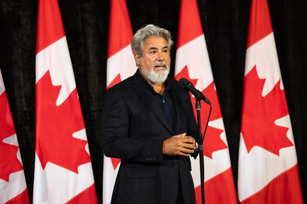 Minister of Transport Pablo Rodriguez speaks to the media at the federal Liberal cabinet retreat in Halifax on Monday, August 26, 2024. Canada's transport minister has asked Via Rail to provide an independent report regarding a train delay over the weekend that left passengers stranded for 10 hours. THE CANADIAN PRESS/Kelly Clark