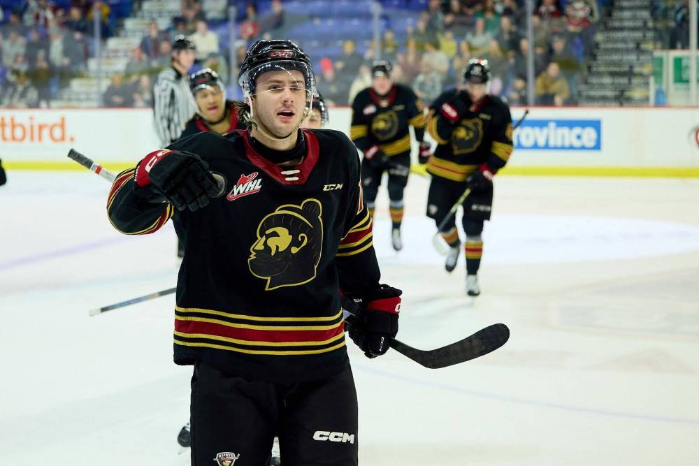 Tyson Zimmer prepares to go through the fly-by after scoring for the Vancouver Giants. (Rob Wilton/Vancouver Giants)