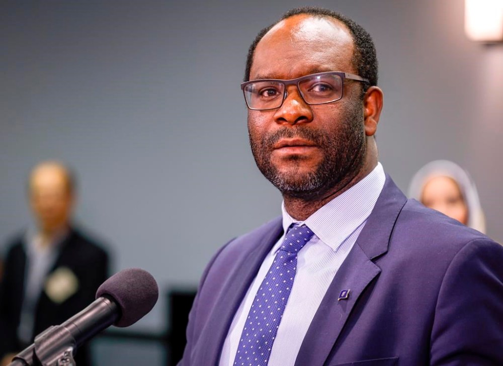 Then-Alberta cabinet minister Kaycee Madu speaks at an announcement in Calgary on Friday, April 14, 2023. THE CANADIAN PRESS/Jeff McIntosh