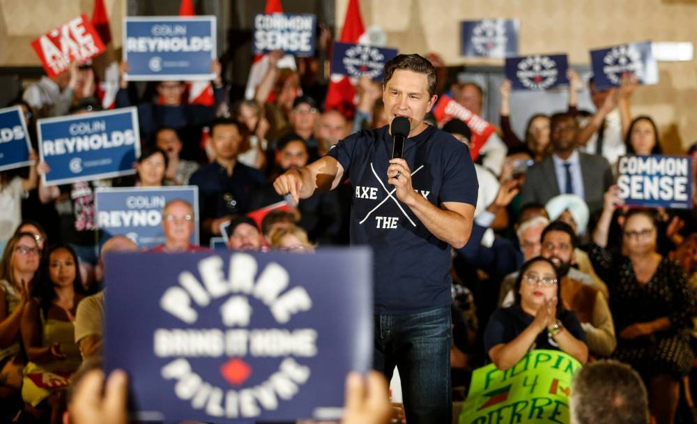 Federal Conservative Leader Pierre Poilievre speaks during an Axe The Tax rally in Winnipeg on July 28. (Winnipeg Free Press)