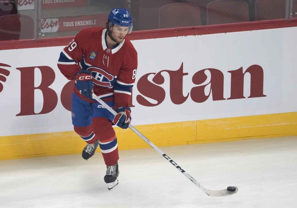 Montreal Canadiens right wing Joshua Roy (89) warms up before an NHL pre-season game Tuesday, September 24, 2024 in Montreal. THE CANADIAN PRESS/Ryan Remiorz